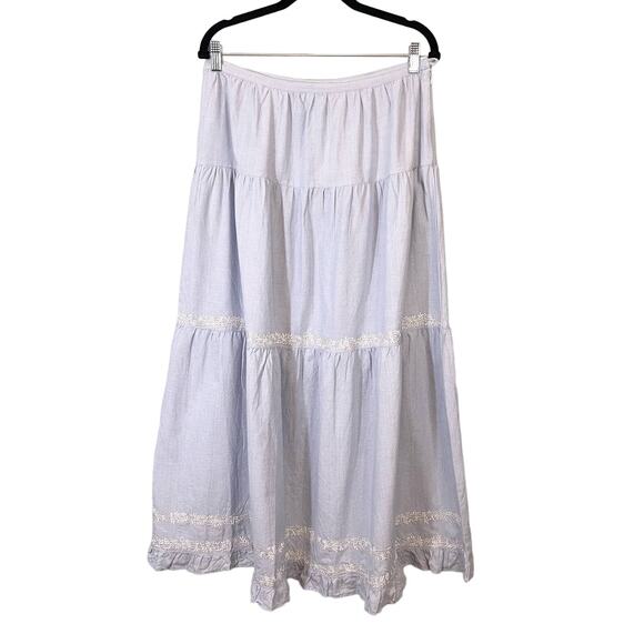Bill Blass Jeans Women's Chambray Blue Flowy Tiered Midi Skirt Size 10 NWT - Picture 1 of 10